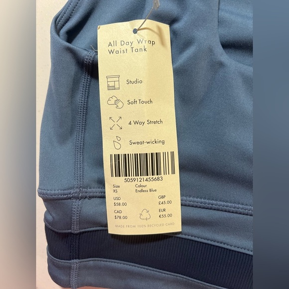 Sweaty Betty All Day Wrap Waist Crop Tank, Blue, Size XS, NWT - Picture 4 of 7